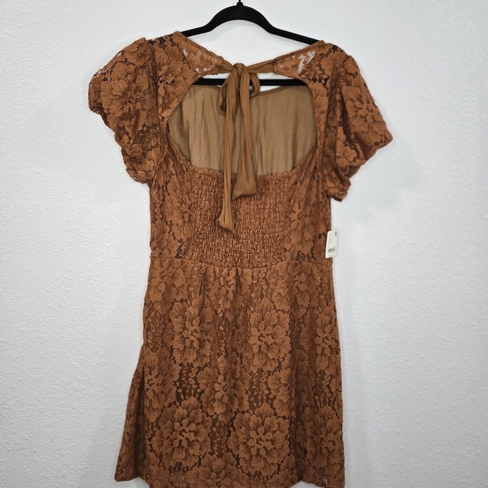 Free People Hailee Lace Mini Dress  Romantic Party Puff Sleeve Open Back Size L - Picture 11 of 16